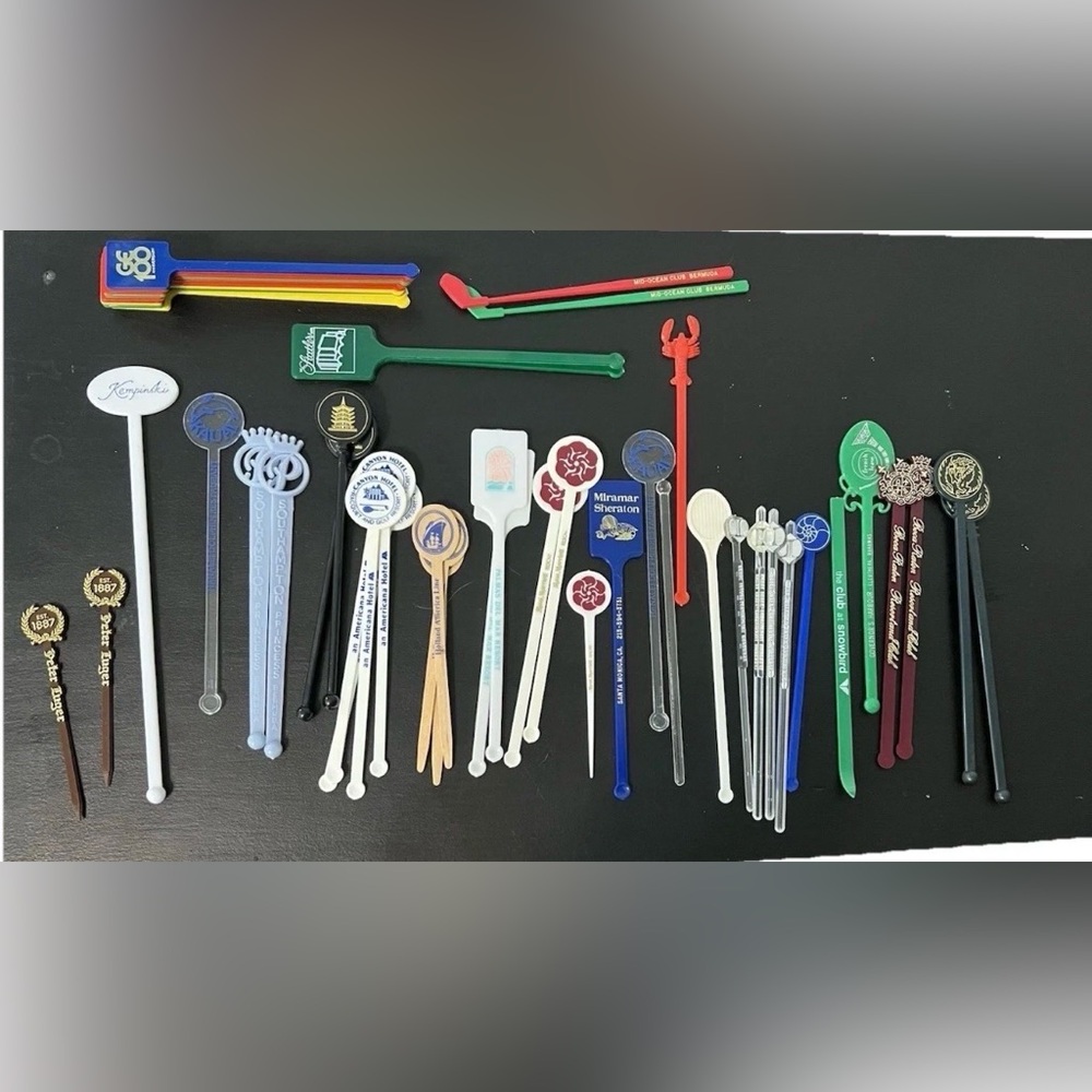 Vtg Swizzle Stick Collection 50 Hotel Cruise Line Resort Mid Century 90s Barware